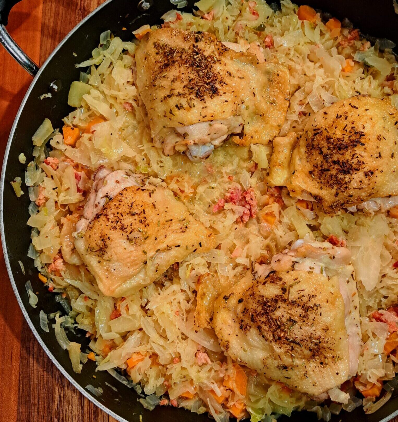 Garlic-Herb Sauerkraut and Chicken with Apple-Cider Glaze