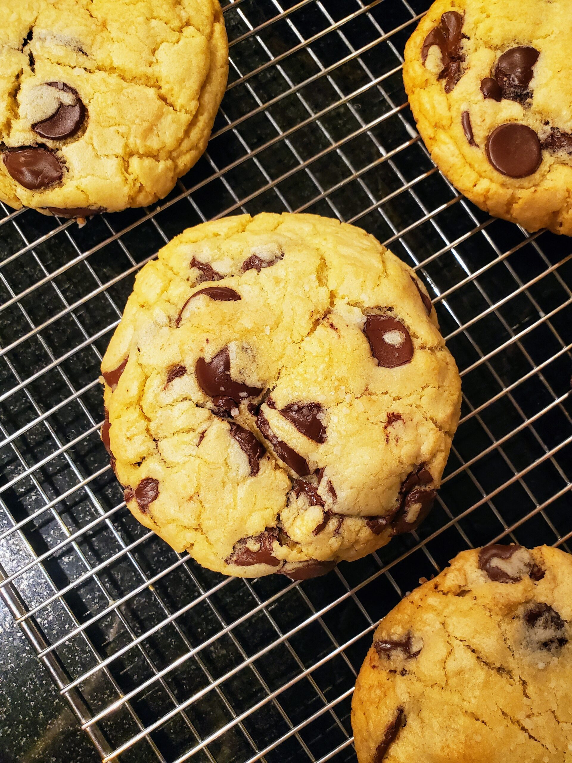 chocolate chip cookies on a cooling rack