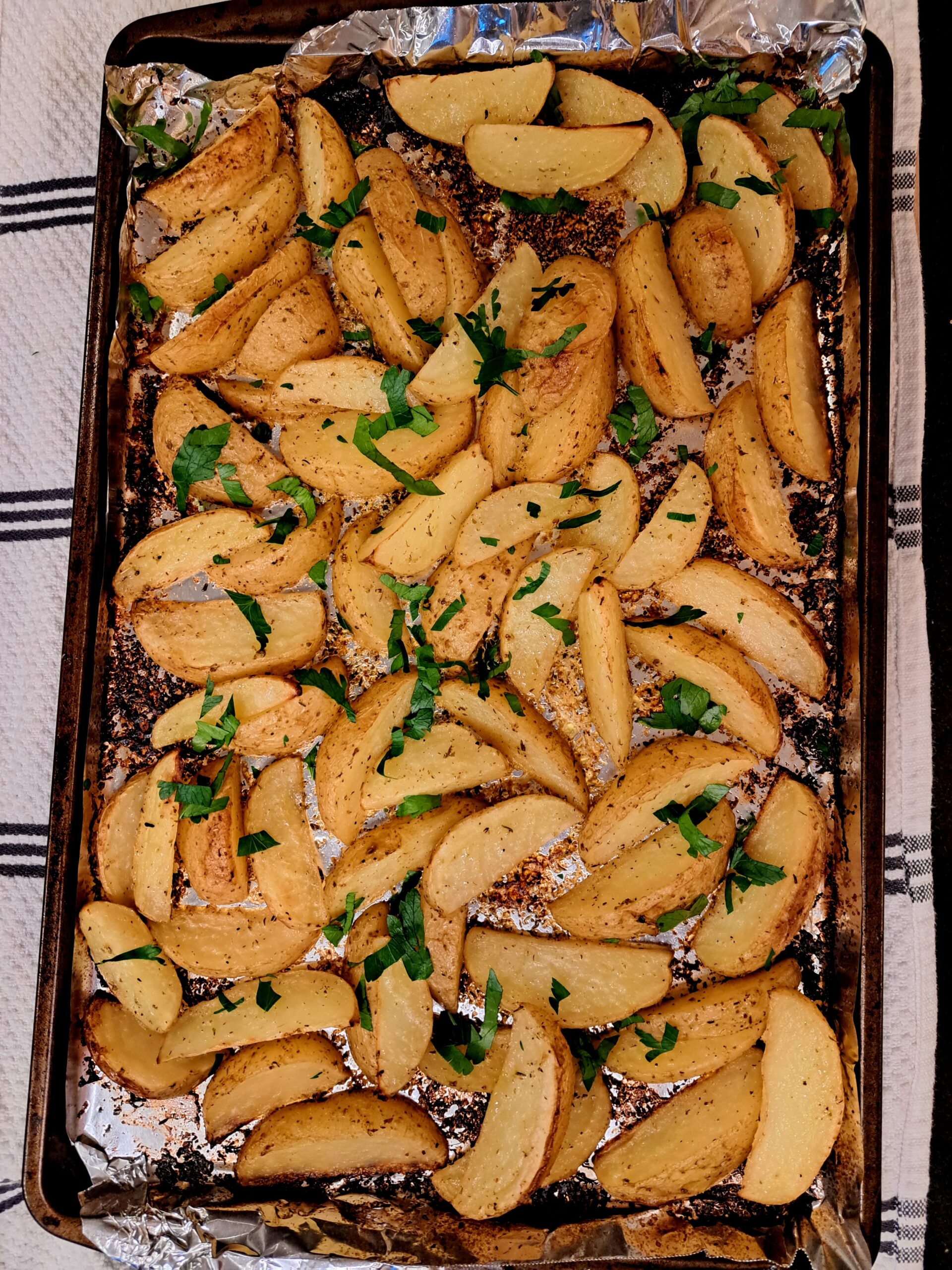 Roasted Potatoes on a baking sheet